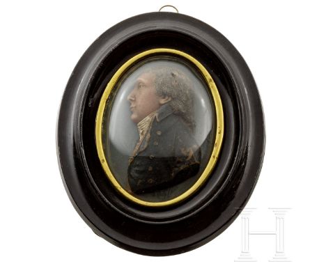   Ovales Miniatur-Wachsportrait, Frankreich, um 1800  Vollrelief aus farbig bemaltem Wachs (Fehlstellen), darstellend einen j
