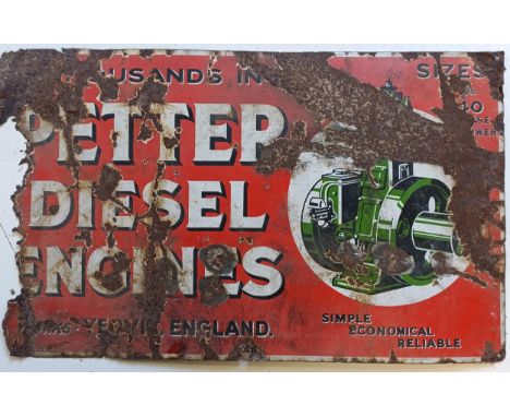 A Petter Diesel Engines enamel sign, 46 x 76 cmQuite a degree of loss and chipping 