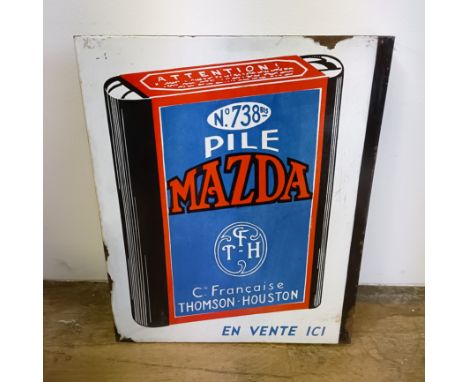 A Mazda No 738 BIS Pile Cic Francais Thomson, Houston, double sided flanged enamel sign, 45 x 37 cmOne side more faded than t