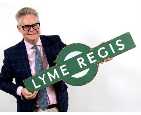 A Lyme Regis railway station enamel target sign, 33 x 91.5 cmGenerally good, a few chips to the edge, see imagesFound in a lo