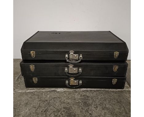 A set of three vintage Brooks suitcases, with plated fittings, probably originally contained in a larger rear trunk, as fitte