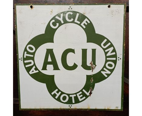 An Auto Cycle Union Hotel double sided enamel sign, 51 x 51 cm 