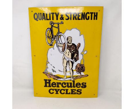 A reproduction Hercules Cycles Quality & Strength enamel sign, 50 x 37 .5 cm 
