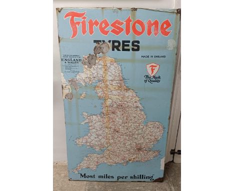 A Firestone Tyres enamel forecourt map, 123 x 73 cmslightly bowed, some rust/damage/loss, see images 