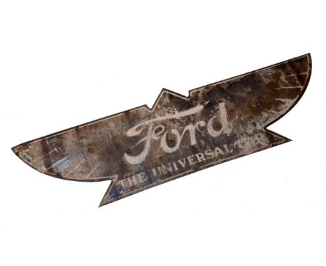 An early Ford The Universal enamel sign, of wing shape, 38 x 122 cmFaded and with loss - see images 
