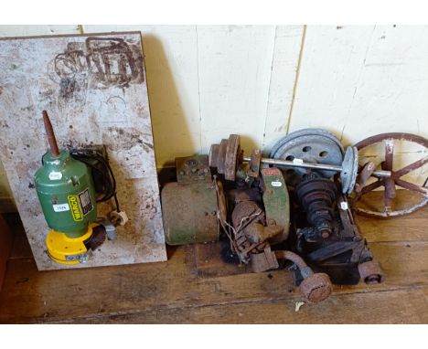 A Climax engine, pulley wheels and a Warco polishing wheel (qty)Warco is not tested and is sold as a decorative item and must