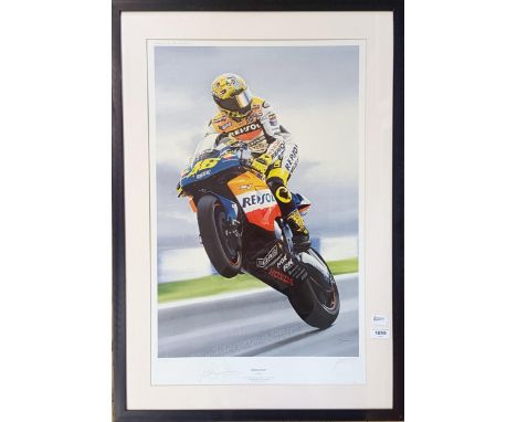 A Sue Worthy artist proof limited edition print, Rossi Style, signed by the artist and by Valentino Rossi, number 62/500