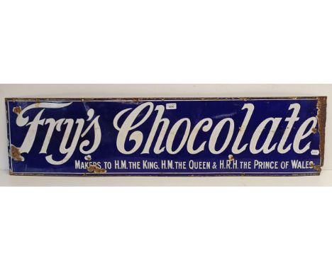 A Fry's Chocolate Makers to HM The King, HM The Queen & HRH The Prince Of Wales enamel sign, 30.5 x 122 cmSlight loss which s