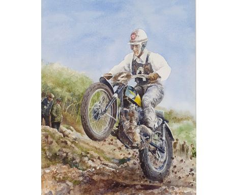 Roy Barrett, Geoff Smith on a BSA, watercolour, signed, 42.5 x 34 cm From the estate of the late Roy Barrett, motoring artist