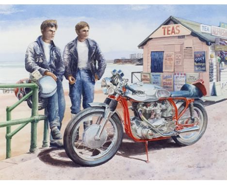 Roy Barrett, Leader of the Pack, watercolour, signed, 37.5 x 49 cm From the estate of the late Roy Barrett, motoring artist. 