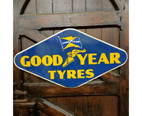 A Good Year Tyres enamel double sided sign, 48 x 91 cmGenerally good, a little discolouration 