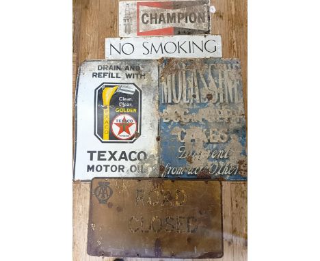 A Drain and Refill with Texaco Motor Oil enamel sign, general loss and bent, 76 x 90 cm, a No Smoking enamel sign, 15.5 x 73 