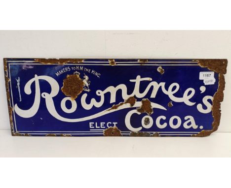 A Rowntree's Elect Cocoa Makers to HM The King enamel sign, 23 x 61 cmA fair amount of damage and chips, see images 