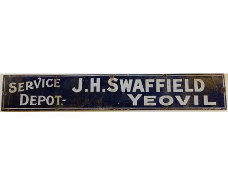 An J H Swaffield Service Depot Yeovil enamel sign, 20 x 123 cmGeneral scratches, chips and wear - see images 