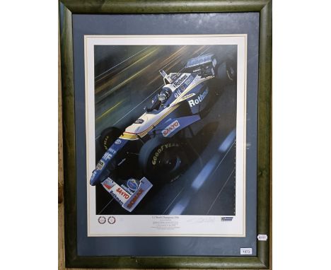 From a Damon Hill Fan: A Nicholas Watts signed print, Out of the Shadows, and a Gavin Macleod signed print, F1 World Champion