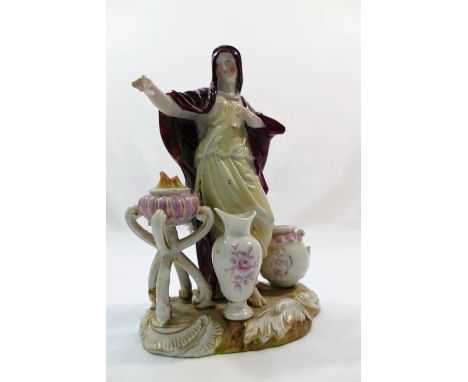 A 19th century Meissen porcelain figure, possibly Medea, blue crossed swords mark to base, some losses, 14.5cm high   CONDITI