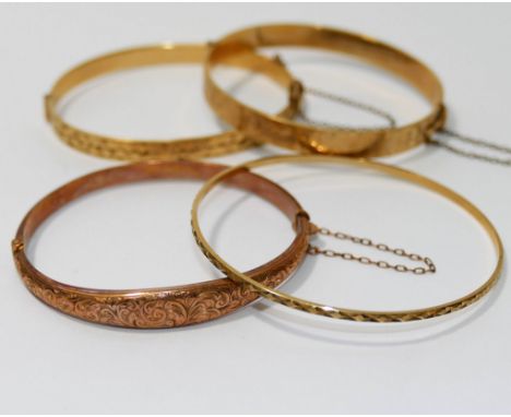 A 9 carat rose gold hinged bangle, Birmingham 1911, a 9 carat gold wire bangle, London 2004, combined weight 11.4g,  and two 