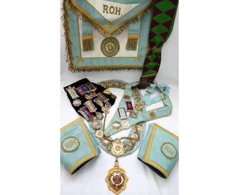A 1960s and 70's Royal Antediluvian Order of Buffaloes Role of Honour and Past Grand Primo regalia including seven silver gil