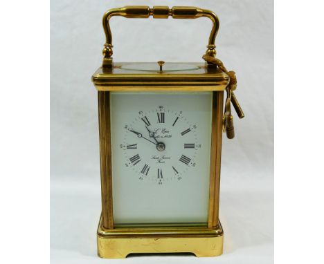 A 20th century French five glass brass cased repeating carriage clock, the face inscribed 'L'Epee Fondee en 1839, Sainte Sura