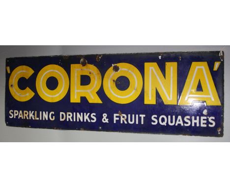 'Corona Sparkling Drinks &amp; Fruit Squashes', enamel advertising sign, 25.3 x 76.3cm.