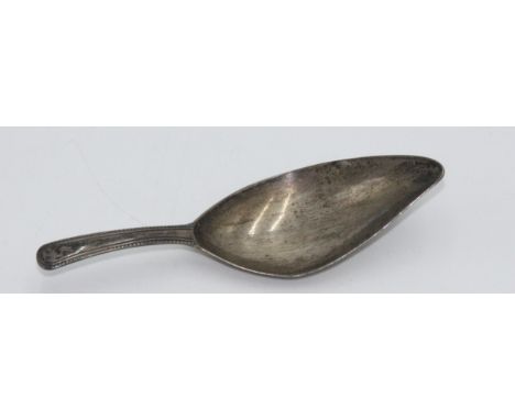 A George lll beaded Old English pattern caddy spoon, the bowl in the form of a tealeaf, London 1800.