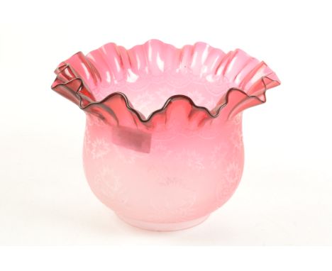 A Victorian cranberry glass oil lamp shade, height 15cm, diameter 21.5cm. Condition report: Excellent condition.
