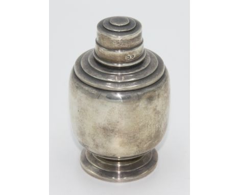 An Art Deco silver tea caddy, 3.9oz. Condition report: There are two scratches and a dent to the front and another dent to th