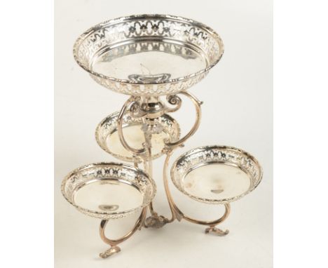 A pierced EPNS tripod table centre with four removable dishes.