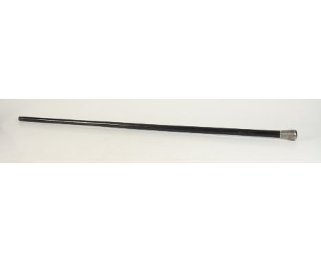 A silver topped ebony walking cane, London 1921 height 91cm. Condition report: Hallmark London 1921 .. Finial dented but comp