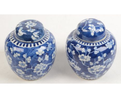 Two Chinese prunus pattern ginger jars, circa 1900, each with four character Kangxi mark, heights 15.3cm and 15.8cm. 