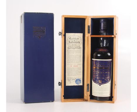A bottle of Royal Lochnager Single Highland Malt Scotch Whisky, 75cl, 43% Vol, with certificate of authenticity and wooden pr