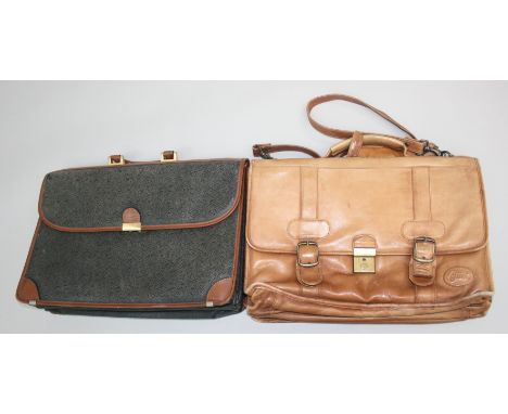 A Bric's dark green, scotch-grain leather briefcase, together with another Cottier tan leather briefcase.