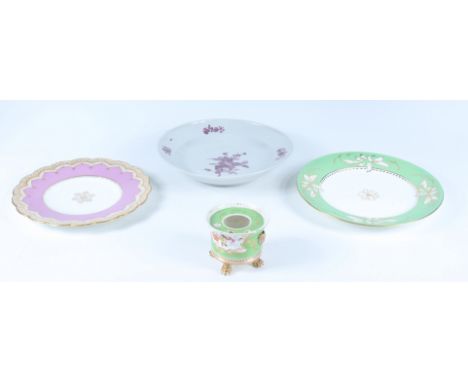 An 18th century Copenhagen soup plate, with floral purple enamel decoration blue wave mark impressed Six &amp; Lozenge, diame