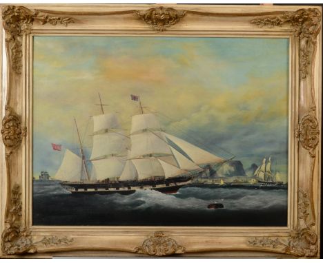 A ship's portrait pastiche of an early painting by W J Huggins, together with a small oil on canvas.