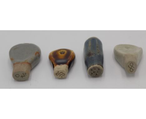 Three Leach Pottery seals with Brett Guthrie monogram and a fourth seal, potter unknown.From the Bret Guthrie CollectionOrigi