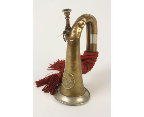 A WWI German brass bugle, inscribed 'L.MITSCHING ELBERFELD 1915', length 27cm. 