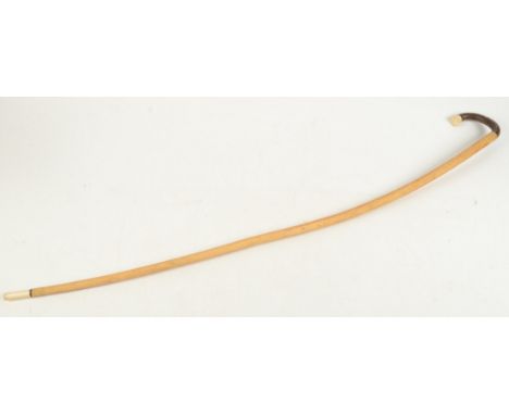 A bull's pizzle walking stick, with horn and ivory handle and ivory ferrule, length 86.5cm.