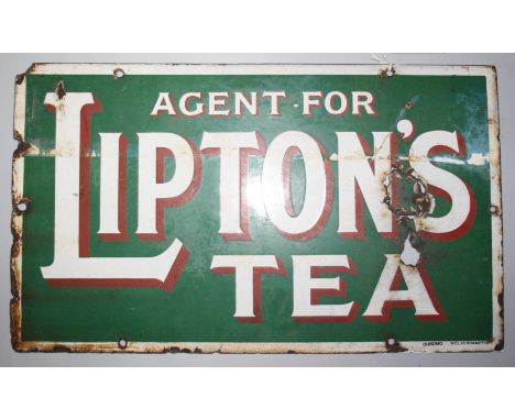 'Agent For Lipton's Tea', enamel advertising sign, Chromo Wolverhampton, 30.5 x 51.8cm.
