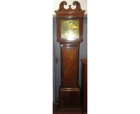 An eight day George III oak longcase clock, the 34cm brass dial signed James Butler, Bolton, engraved with a ship over the ca