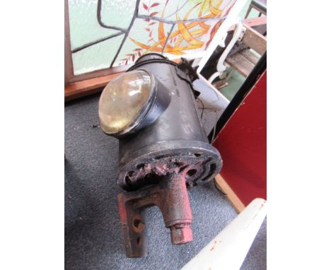 A black painted railway signal post lamp case 