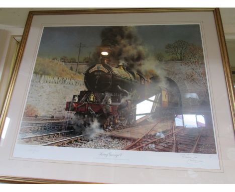 A framed and glazed limited edition print of No.6000 'King George V Royal Duchy' leaving Dainton Tunnel, signed lower left an