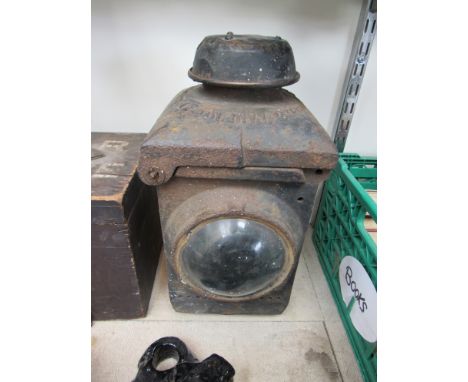 A black painted LNER crossing gate lamp case