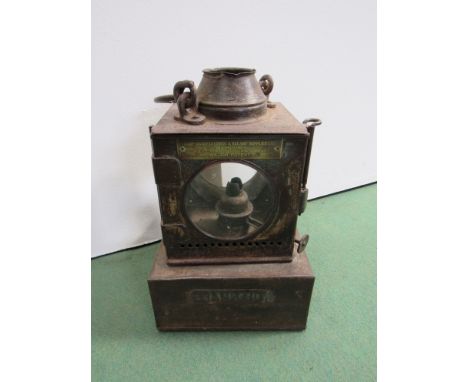 An LNER signal lamp interior stamped BRAMFORD, reservoir and brass burner