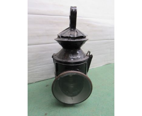 A GER guards/porters hand lamp with stamped reservoir and ceramic burner, reputedly from MANNINGTREE station