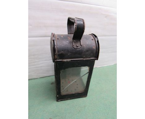 A black painted three sided general purpose hand lamp, cracked front glass
