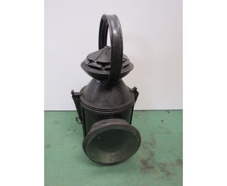 A GNR three aspect hand lamp, one side stamped GNR LINCOLN and the other side stamped WHITLINGHAM