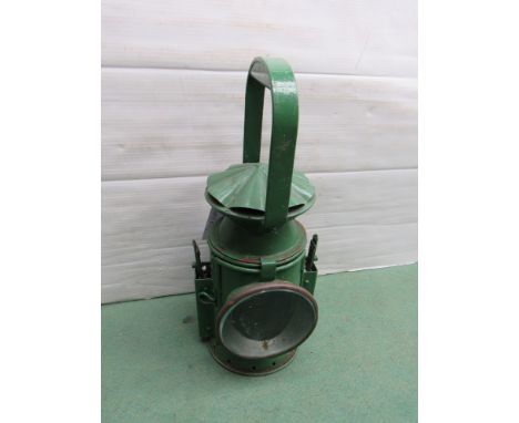 A three aspect Army Railway handlamp stamped 1944, reservoir and ceramic burner