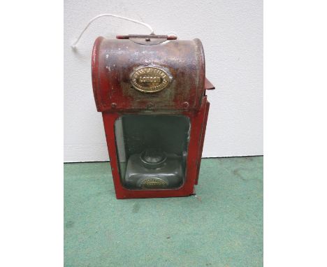 A CLR (Central London Railway) general purpose lamp with two maker's plates on exterior and reservoir and brass plate stamped