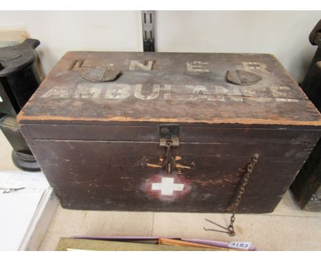 A wooden LNER ambulance first aid box with contents