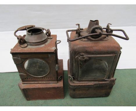 Two railway signal lamp interiors, one stamped LNER and one stamped B.R. (E)